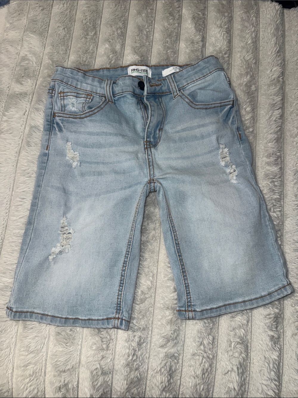 Ring of Fire Light Blue Distressed Kids Denim Shorts